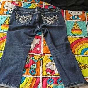 Grace in LA Dark Blue Embroidered Jeans